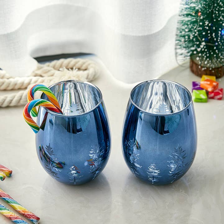 The Wine Savant / Khen Glassware - Wholesale Wine Glass - Crystal Christmas Tree Xmas Wine & Water Stemless Glasses