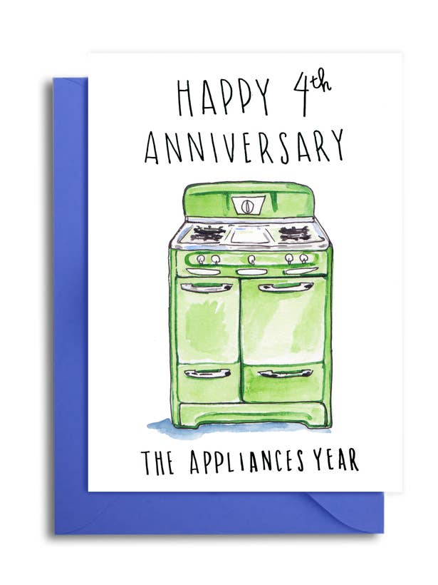 4th Wedding Anniversary The Appliance Year Card for wholesale by Slow Poke Press