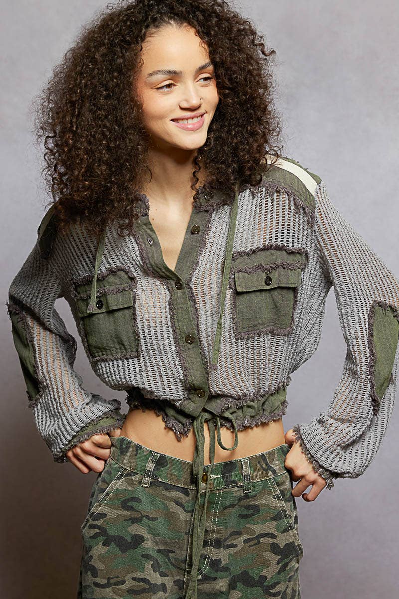 Pol Clothing - Vente Chemise à col boutonné – femme - Vente de chemise à capuche ouverte avec boutons et poches avant.54