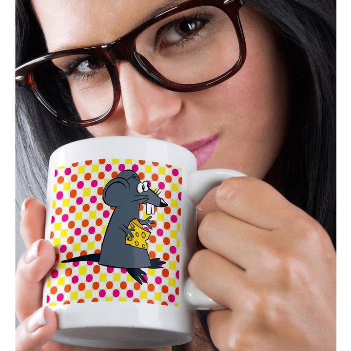 3dRose – wholesale Coffee mug – 3dRose, Print of Cute Mouse With Cheese On Pink Yellow Dots, Mug9