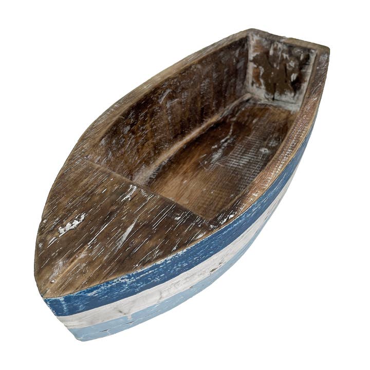 Zeckos - Vente Décorations de table - Centre de table décoratif bateau en bois rustique bleu et blanc 12"6