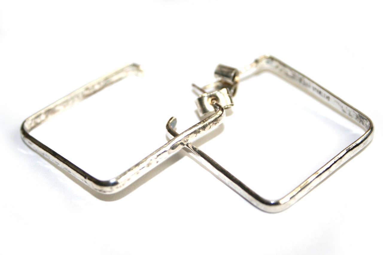 Sanyork Fair Trade - Wholesale Dangle Earrings - Alpaca Silver Square Hammered Earrings 1.5" Hand Made0
