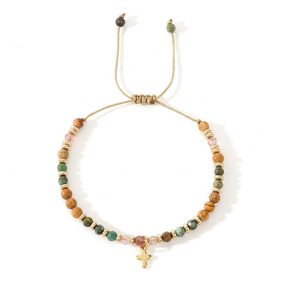 TYPE  GOTHIC CROSS NATURAL SEMI-PRECIOUS STONE BRACELET_CWAB4626 for wholesale on Faire4