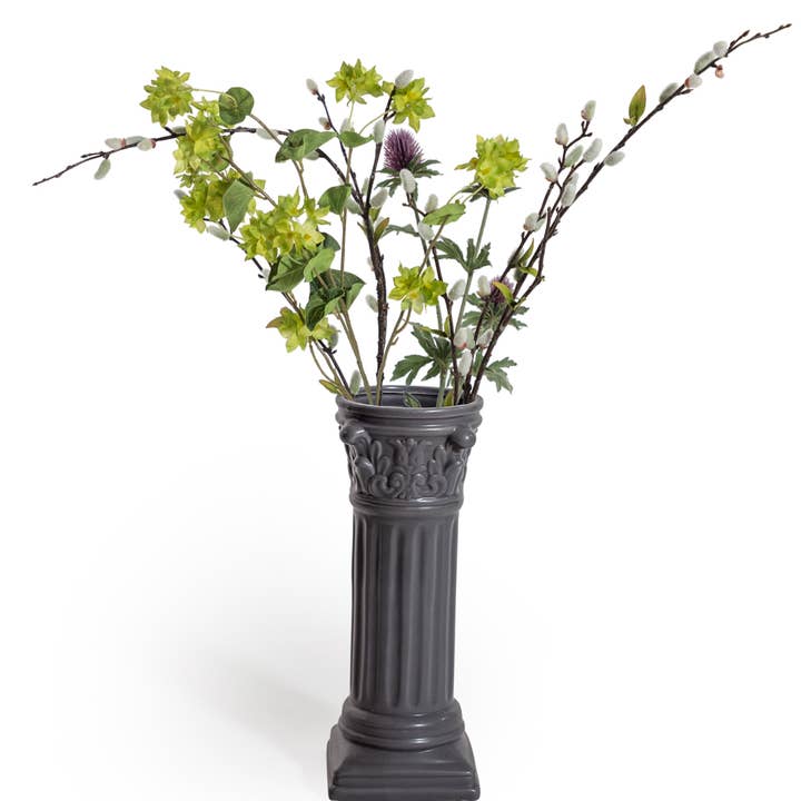 Matt Grey Large Corinthian Column Ceramic Vase for wholesale by McGowan & Rutherford Ltd