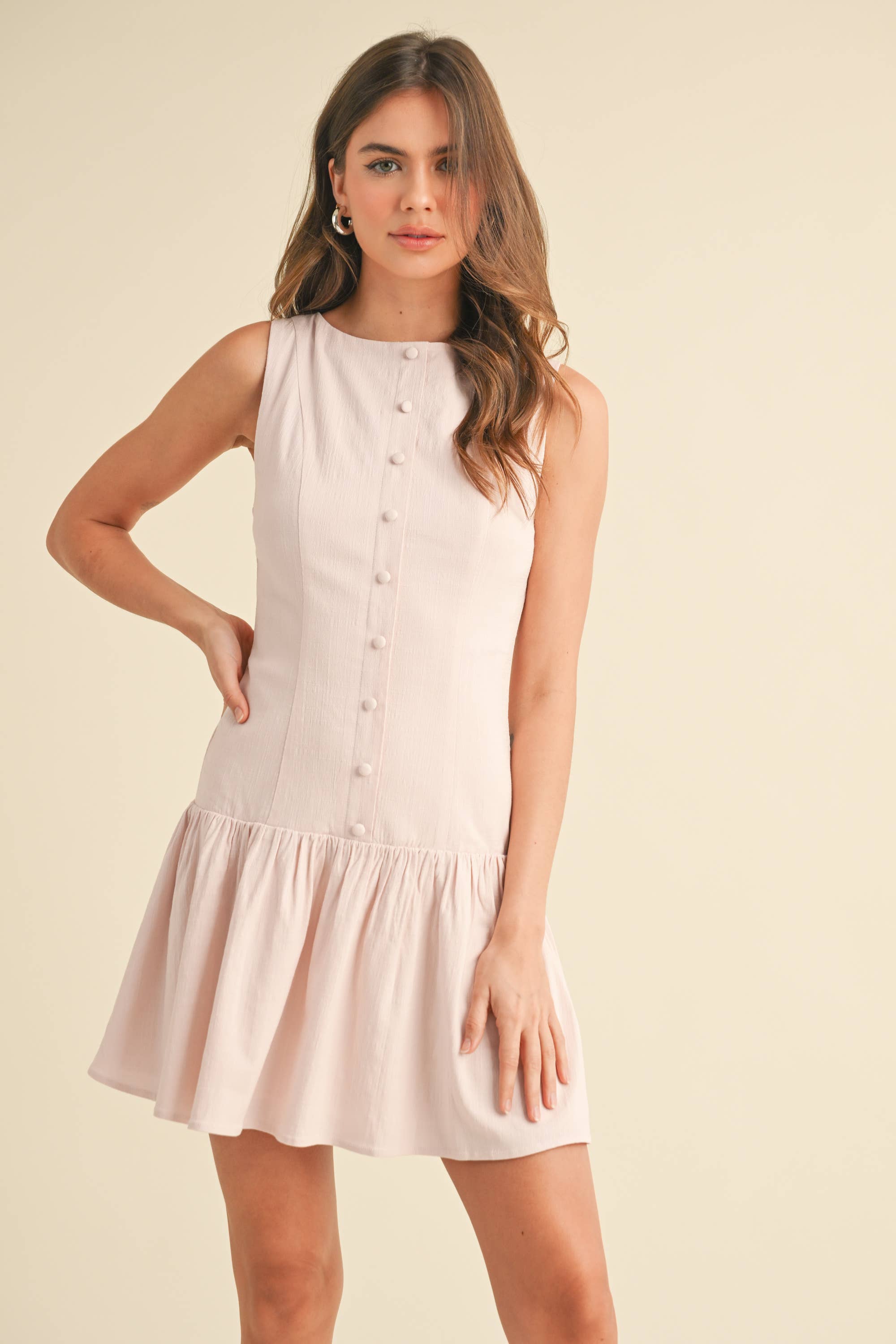 Klesis - Wholesale Dress - Women's - ID9089 STRETCHY LINEN SLEEVELESS DROP WAIST MINI DRESS 13