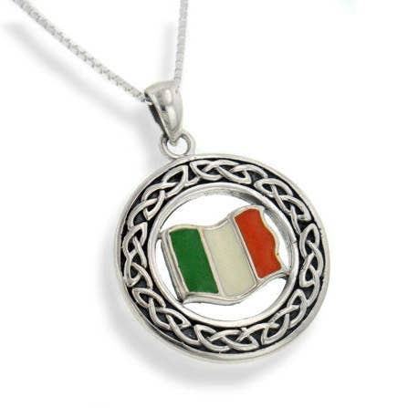 Pendentif en forme de nœud celtique irlandais représentant le drapeau de l'Irlande, collier de 20 pouces pour la vente par Silver Insanity