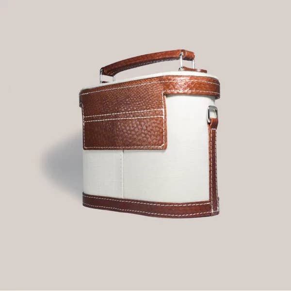 Red Salmon Leather And Linen Vanity Bag for wholesale on Faire2