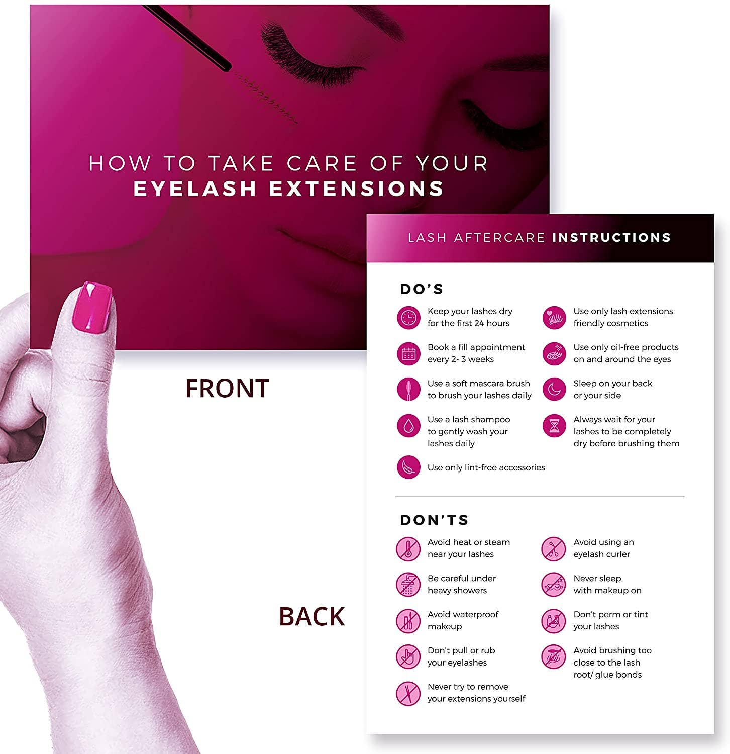 SecretsID - Wholesale Eyelash/Brow Serum - Lash Extension Aftercare Cards - Pack of 50 - 4 x 6”1