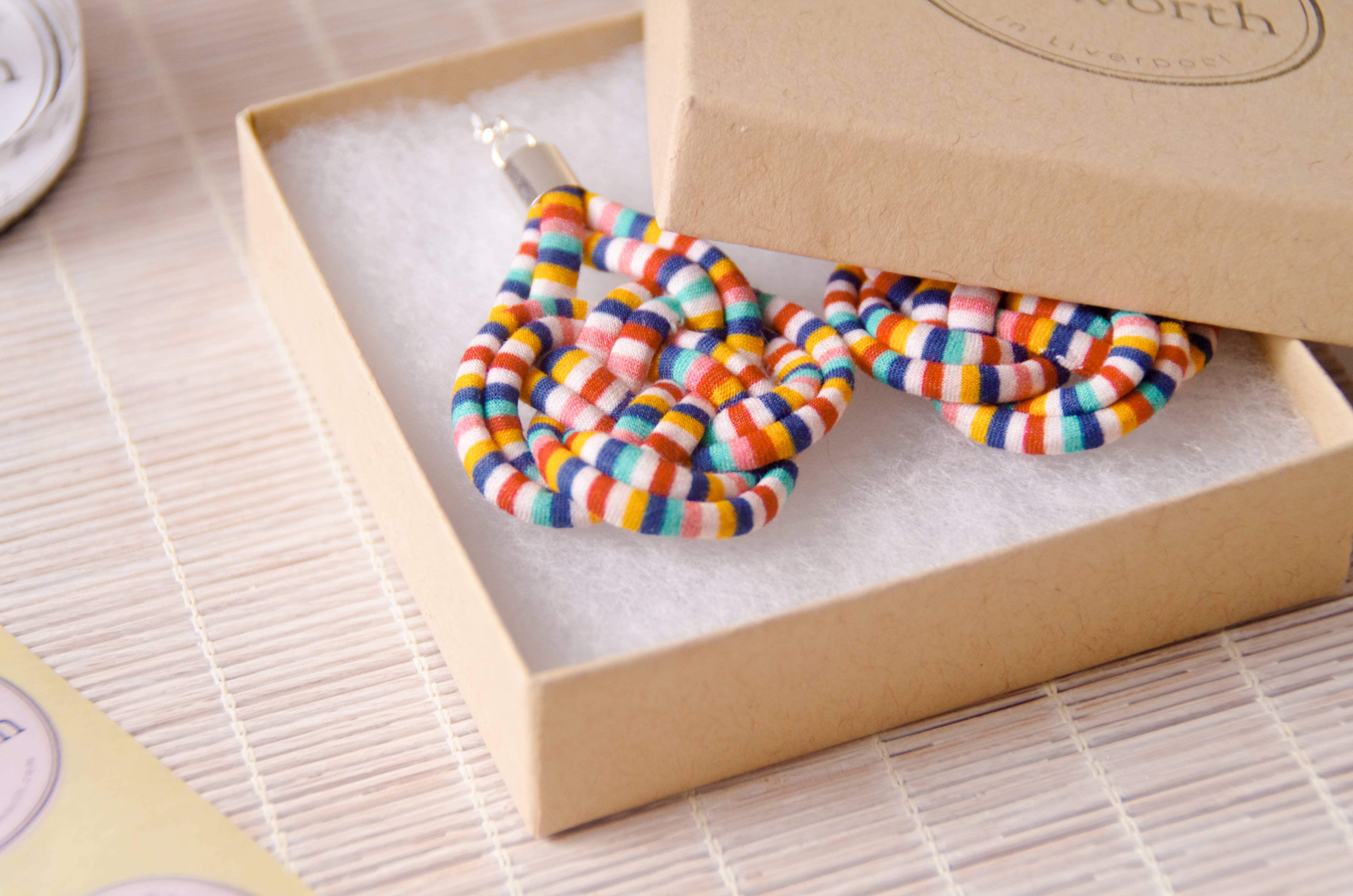 Bunny Bosworth – wholesale Dangle earrings – Large Colourful Fabric Knot Earrings - Fairground Follies14