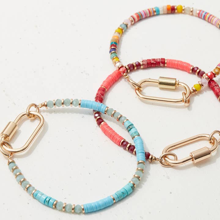 Frem - Wholesale Beaded Bracelet - Glass and Pipe Stone Carabiner Bracelet