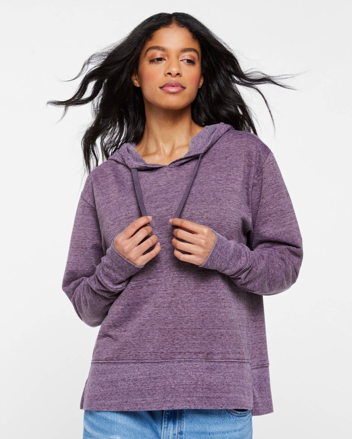 Mad Love Shop - Wholesale Hoodie - Women's - Limited Womens Heather Purple Hood with Gingko Leaves Print 3