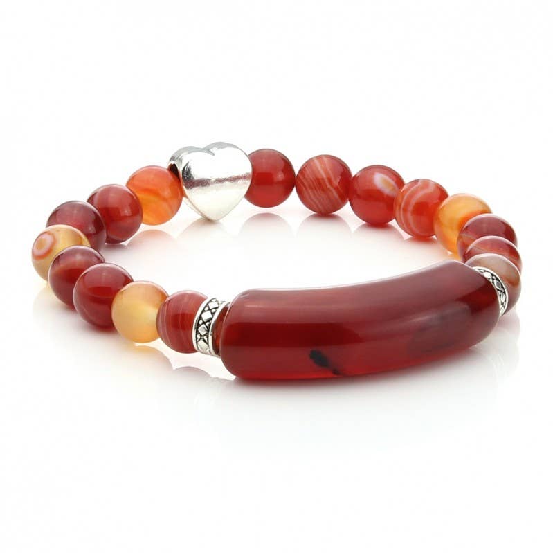 UniArt - Wholesale Beaded Bracelet - Natural Stone Bracelet With Rectangular Bar And Heart1