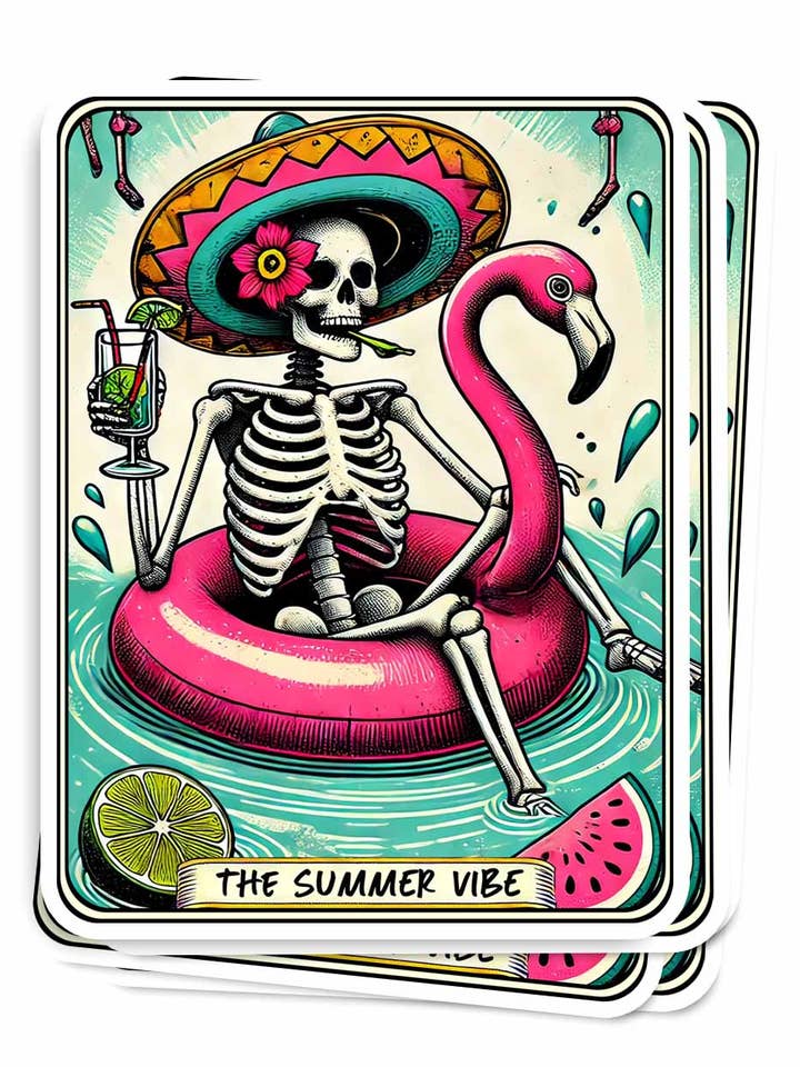Autocollant de carte de tarot ambiance estivale, autocollants gothiques de squelette pour la vente par Side Story