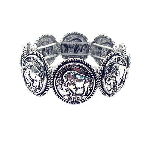 Bracciale elastico con monete di bufalo occidentale per la vendita all'ingrosso da parte di Snowing West