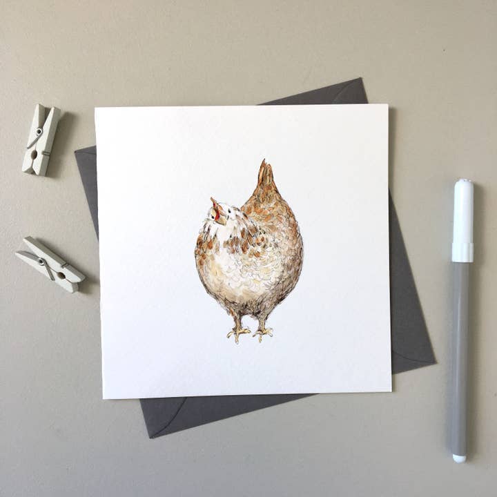 Tarjeta de felicitación dibujada a mano Jenn the Hen - All Creatures para venta al por mayor de SJ. Vickery Designs Ltd.