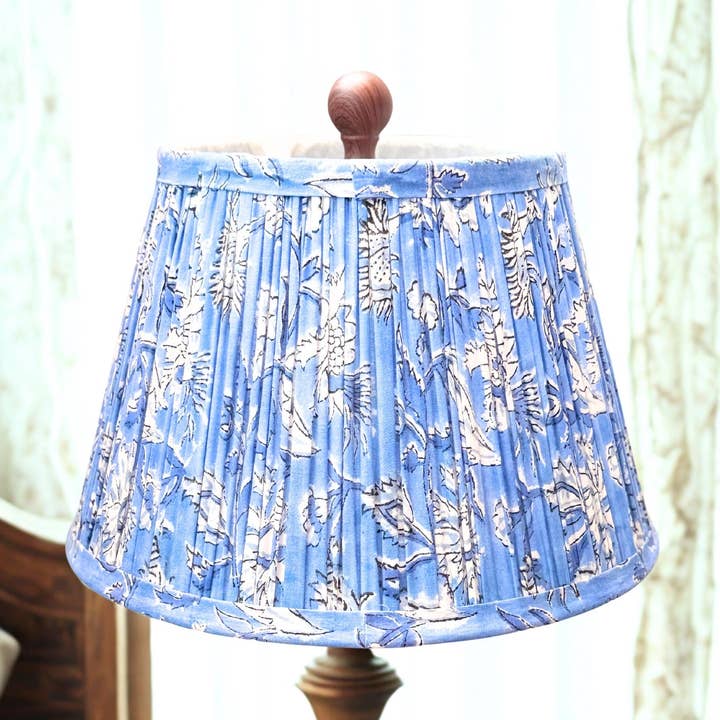 Hand Block Printed Cotton Floral Pleated Lampshade #2 for wholesale by TerraWeaveHome