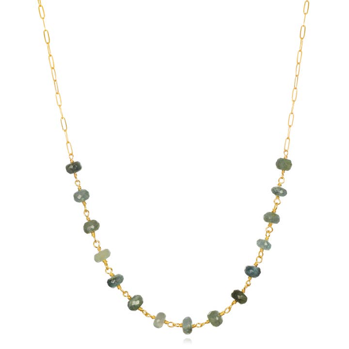 Moss Aquamarine Paperclip Necklace for wholesale by Amelia Rose Jewelry