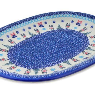 Oval Platter 14" Frosty Bliss Theme UNIKAT for wholesale by Polmedia Polish Pottery