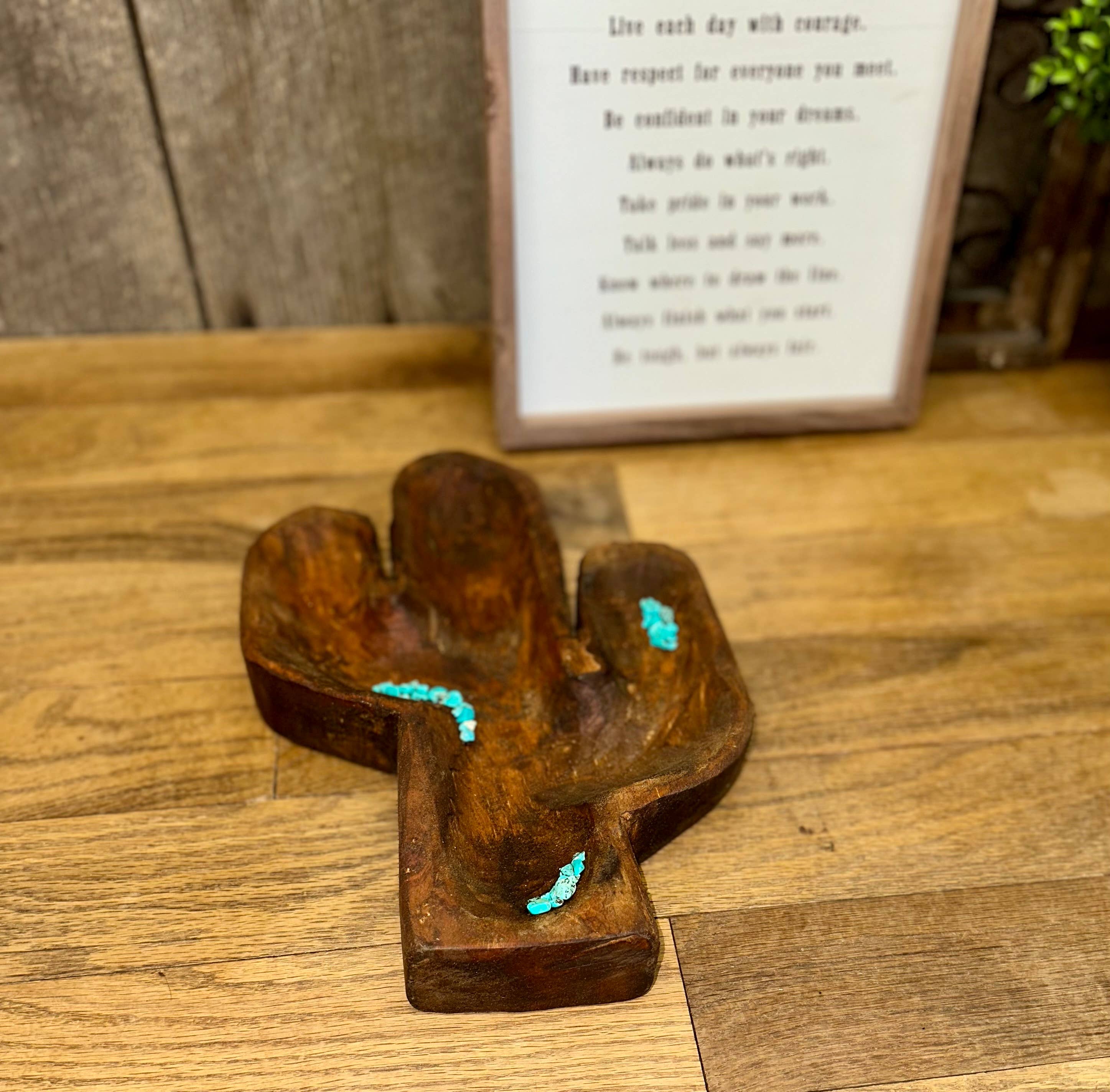 Southern Rust - Wholesale Decorative Plate/Dish/Bowl - Wooden Turquoise Cactus Bowl2