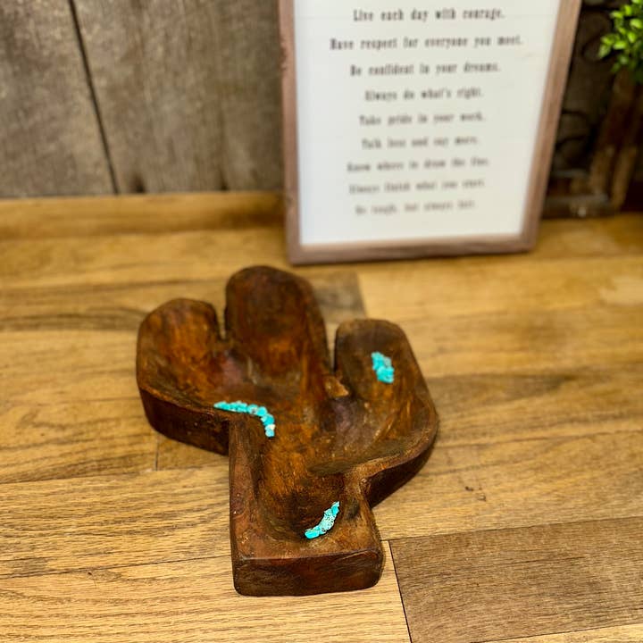 Southern Rust - Wholesale Decorative Plate/Dish/Bowl - Wooden Turquoise Cactus Bowl2