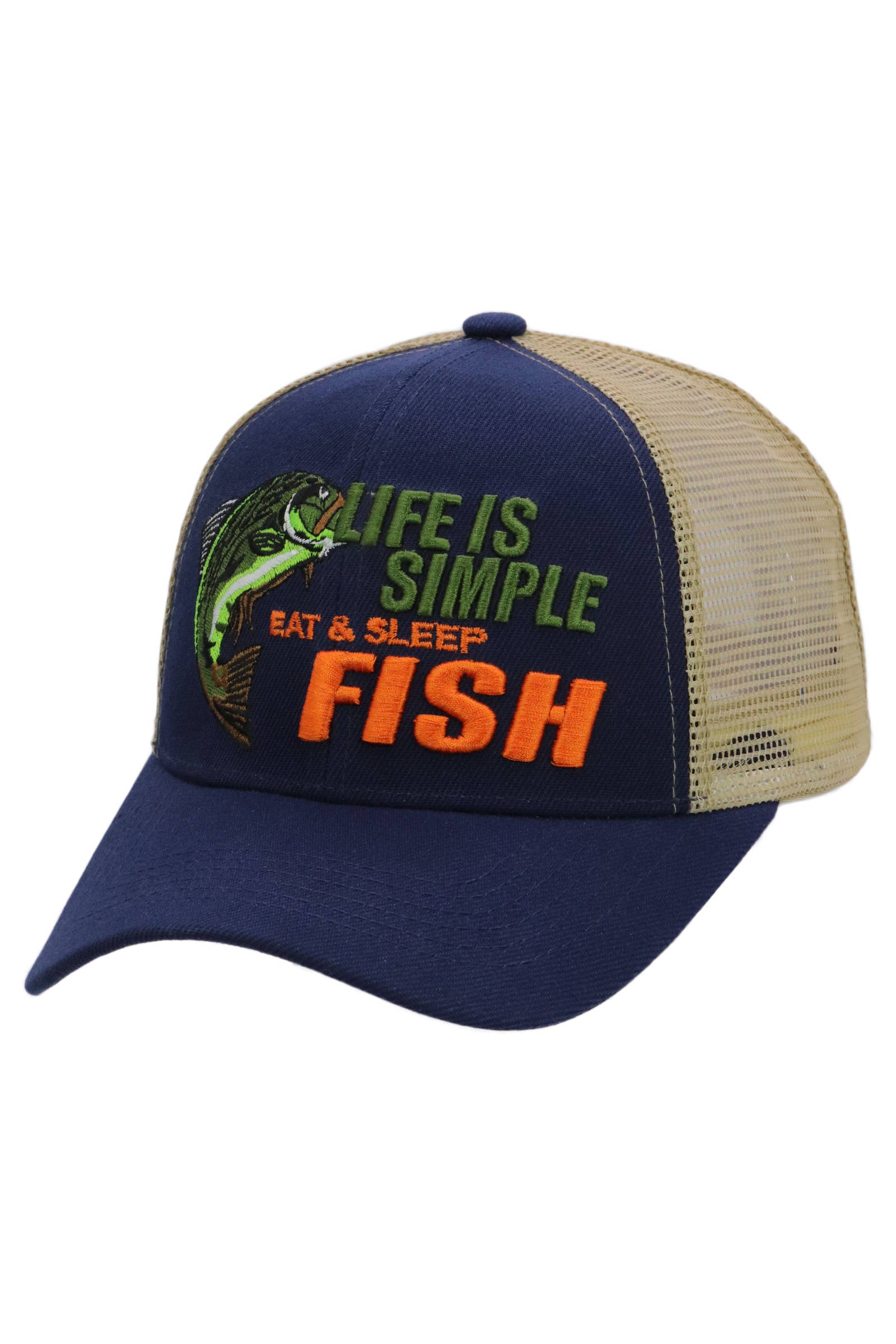 Cap Zone – Großhandel Trucker-Cap – Unisex – Das Leben ist einfach: Essen & Schlafen Fisch Mesh Trucker Hut6