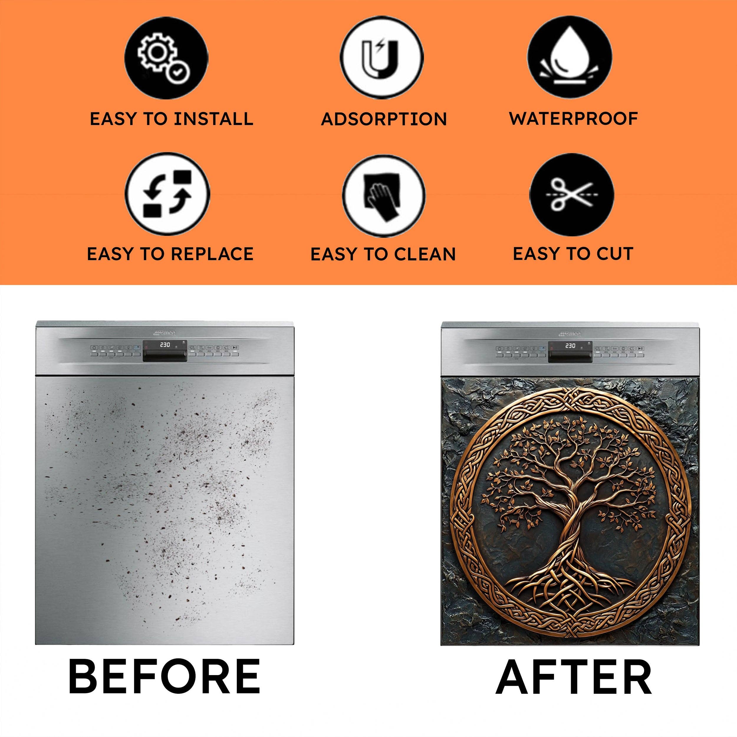 Glass Kitchen Backsplash – wholesale Magnet – Bronze Roots Dishwasher Magnet Cover – Celtic Tree of Life Magnetic Refrigerator Wrap3