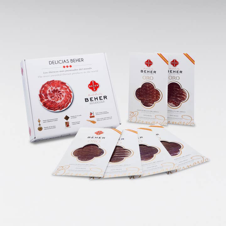 Sliced 100% Iberian Acorn-Fed Ham "Pata Negra" 5x100g for wholesale by BEHER