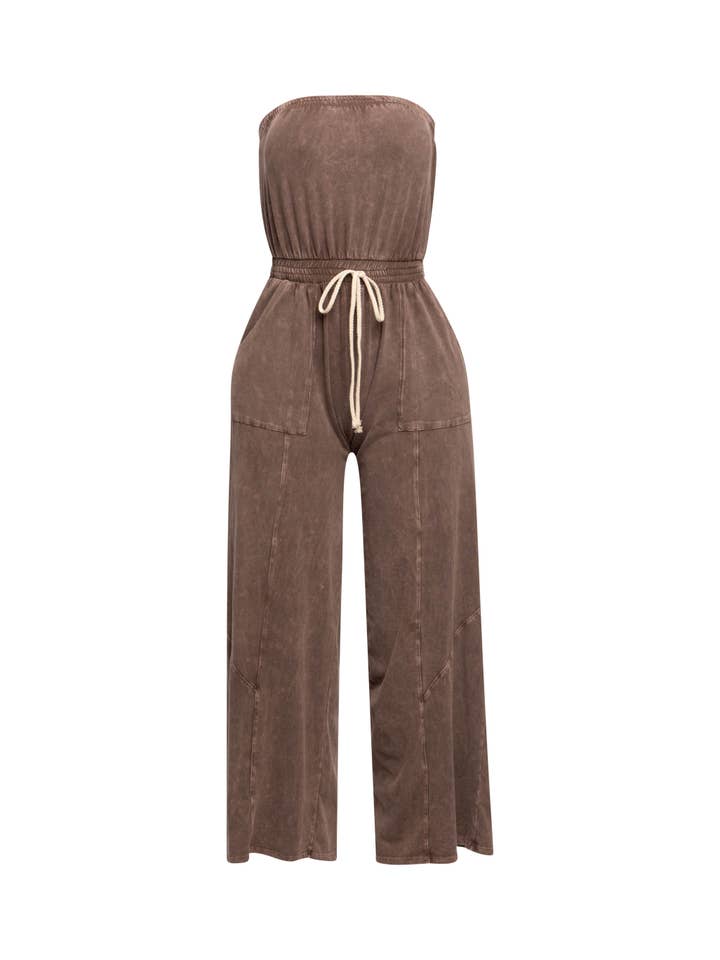 K Too - Wholesale Jumpsuit - Women's - Plus Mineral washed strapless wide leg jumpsuit