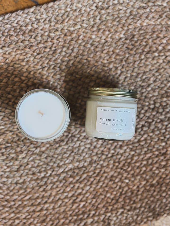 Glass Jar Gold Metal Cap 10 oz Coconut Soy Candle for wholesale by Marie’s Green Apothecary