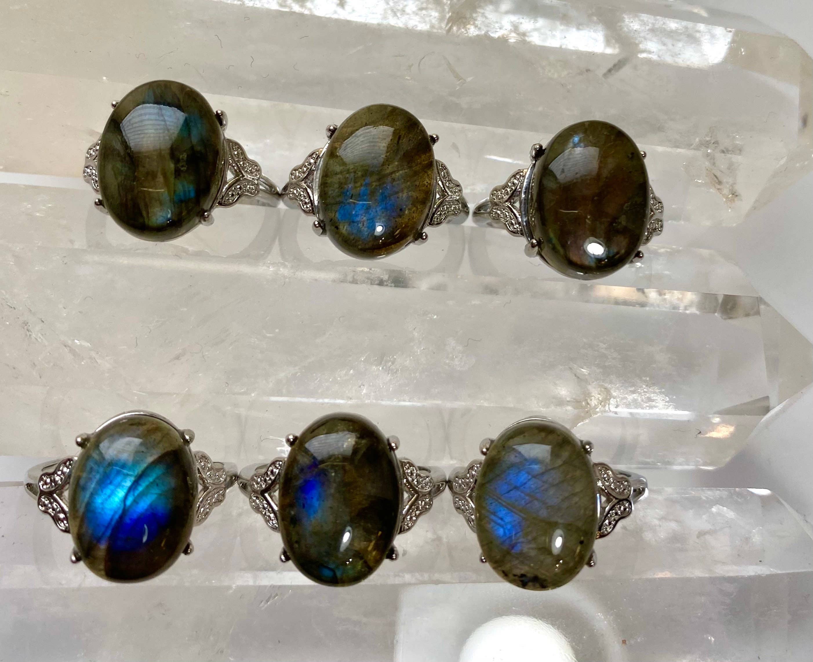 KayleeNYC - Vendita all'ingrosso Anelli con pietra singola/solitario - Anello in Labradorite Naturale Bronzo Bianco2