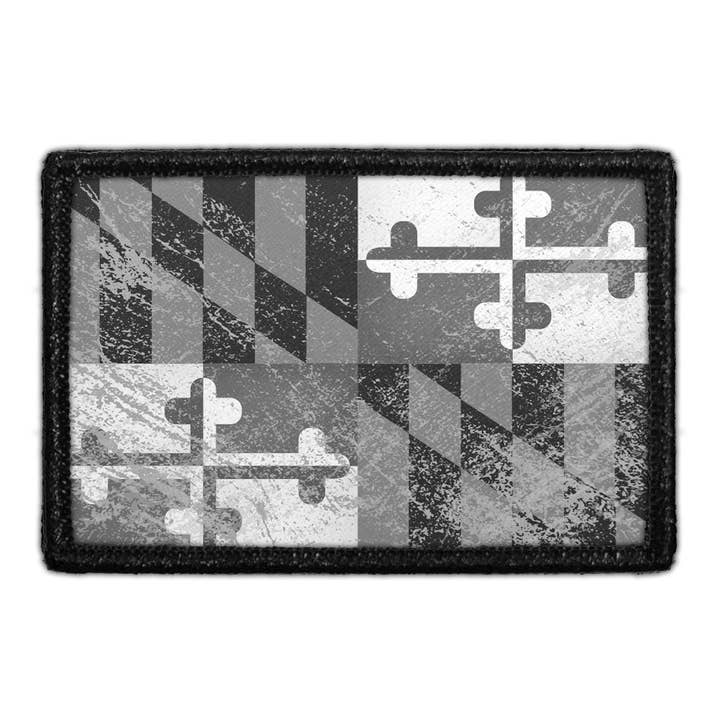 Maryland State Flag - Black and White - Distressed - Removable Patch for wholesale by Pull Patch