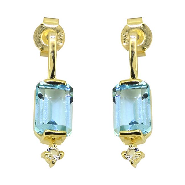 14K Gold Plated Over 925 Sterling Silver Blue Topaz Earring for wholesale by Tiramisu
