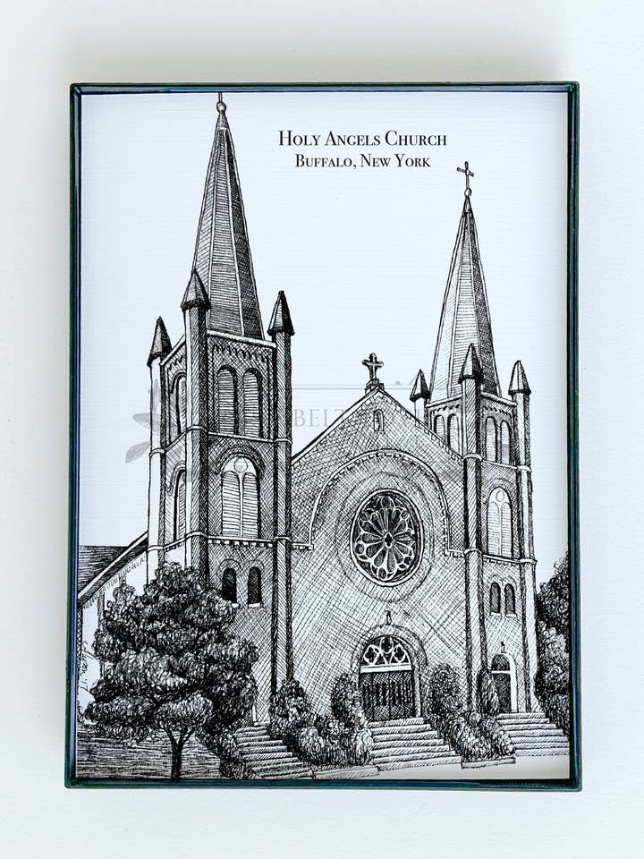Holy Angels Church Illustration Print - Buffalo, NY for wholesale by Rust Belt Love Paperie