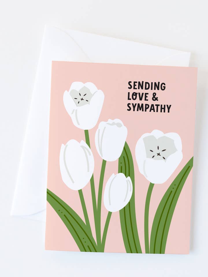 White Tulip Love & Sympathy Greeting Card | Floral Condolences for wholesale by Graphic Anthology Greeting Cards