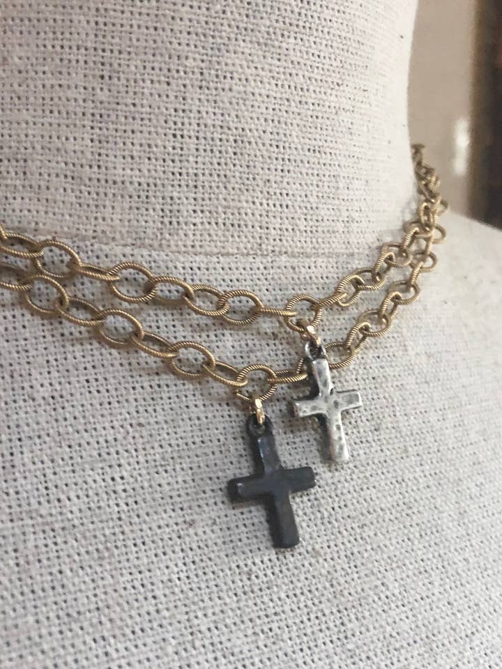 Dainty Hammered Cross Necklace for wholesale by Funky Trunk Vintage Designs