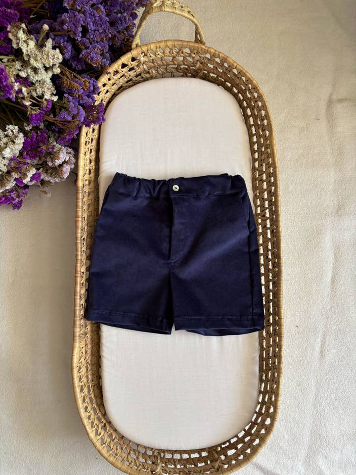 Navy Blue Velvet Shorts for wholesale by Maria Jasmim Baby & Child