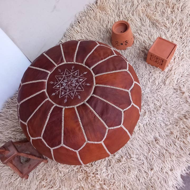 DarKech – wholesale Sittpuff – Marockansk läder fotpall Ottoman, handgjord Pouf Brun
