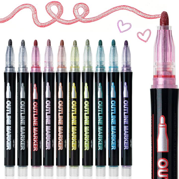 Mr. Pen – Großhandel Marker – Mr. Pen, zweizeilige Konturmarkierungen, 10 Farben
