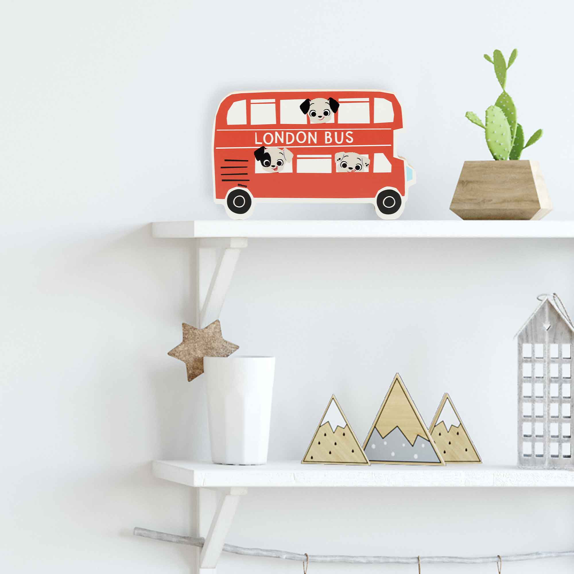 Open Road Brands, LLC - Wholesale Decorative Tabletop Object - Disney 101 Dalmatians London Bus Chunky Wood Tabletop Decor3