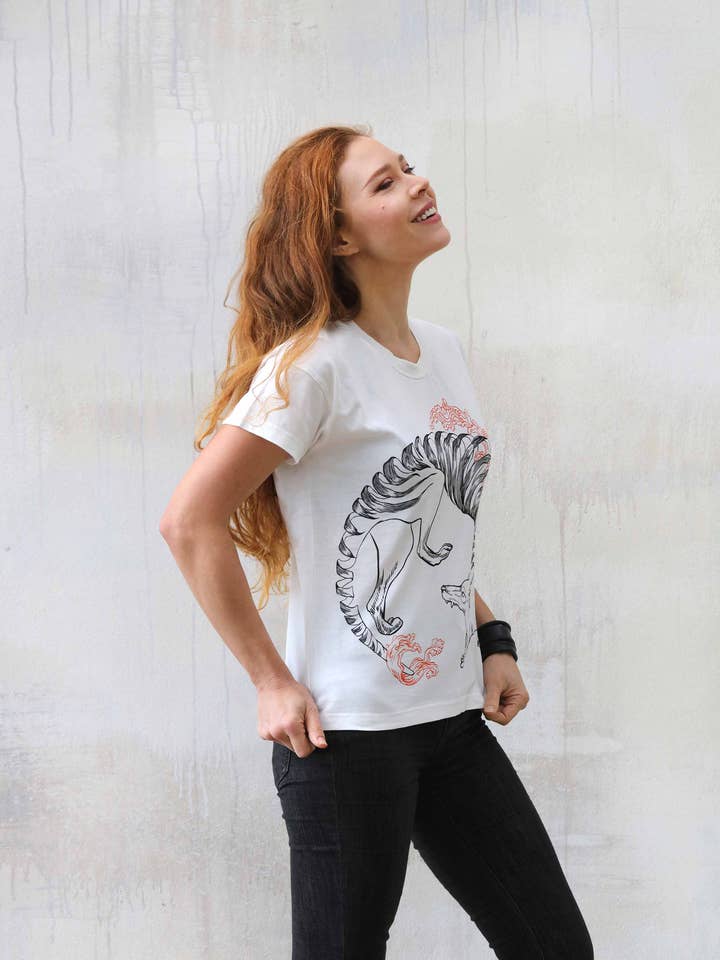 Shovava - Wholesale Screen printed t-shirt – Women′s - White Tasmanian Tiger Thylacine3