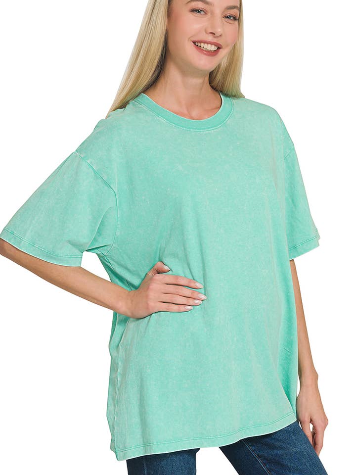1215 Vintage Washed Oversized Short Sleeve Top SI-25351 for wholesale by 42POPS