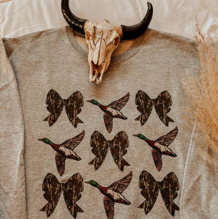 Duck & Bows Hunting Crewneck for wholesale by Rustic Runaway LLC