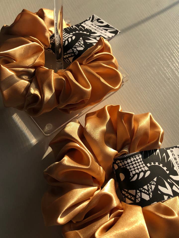 Gold Oversized Satin Scrunchie for wholesale by Nazia's Scrunchies