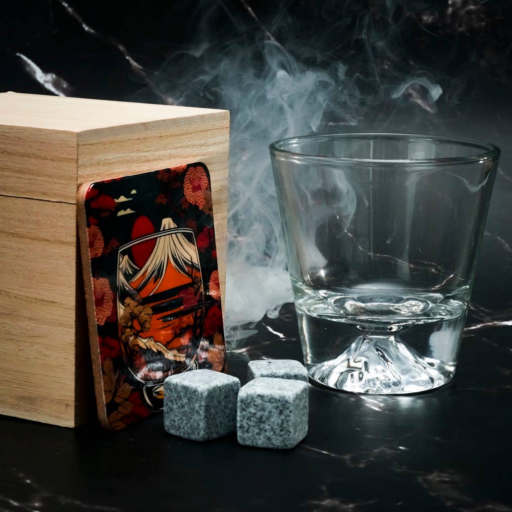 Sostraw & SmartThings - Wholesale Cocktail/Liquor Glass - Japanese Glass - Gift Box + Granite Ice Cubes + Coaster |3211