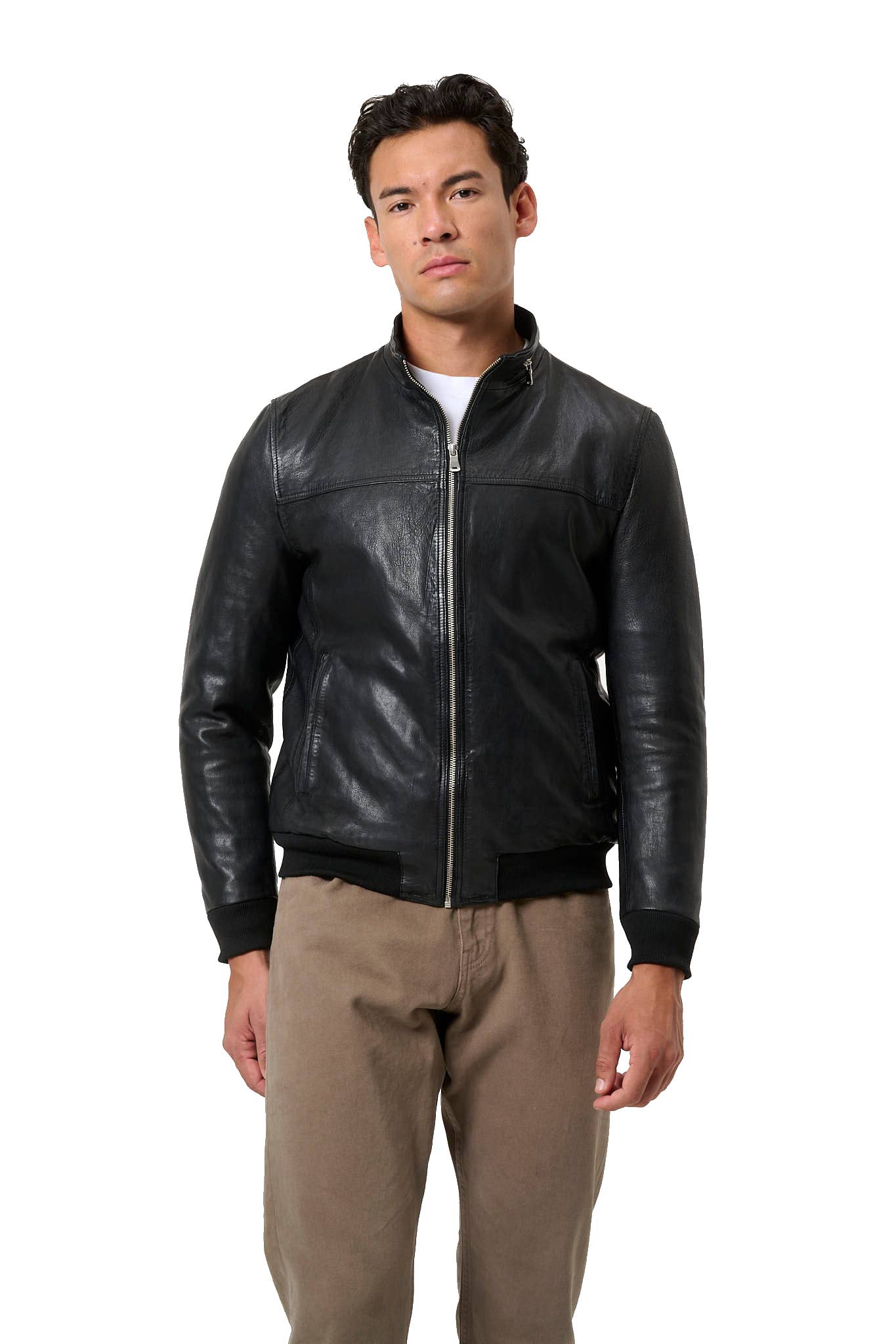 black Men's Leather Jacket Marlon - Blouson Style - Buffalo Nappa Leather for wholesale on Faire0