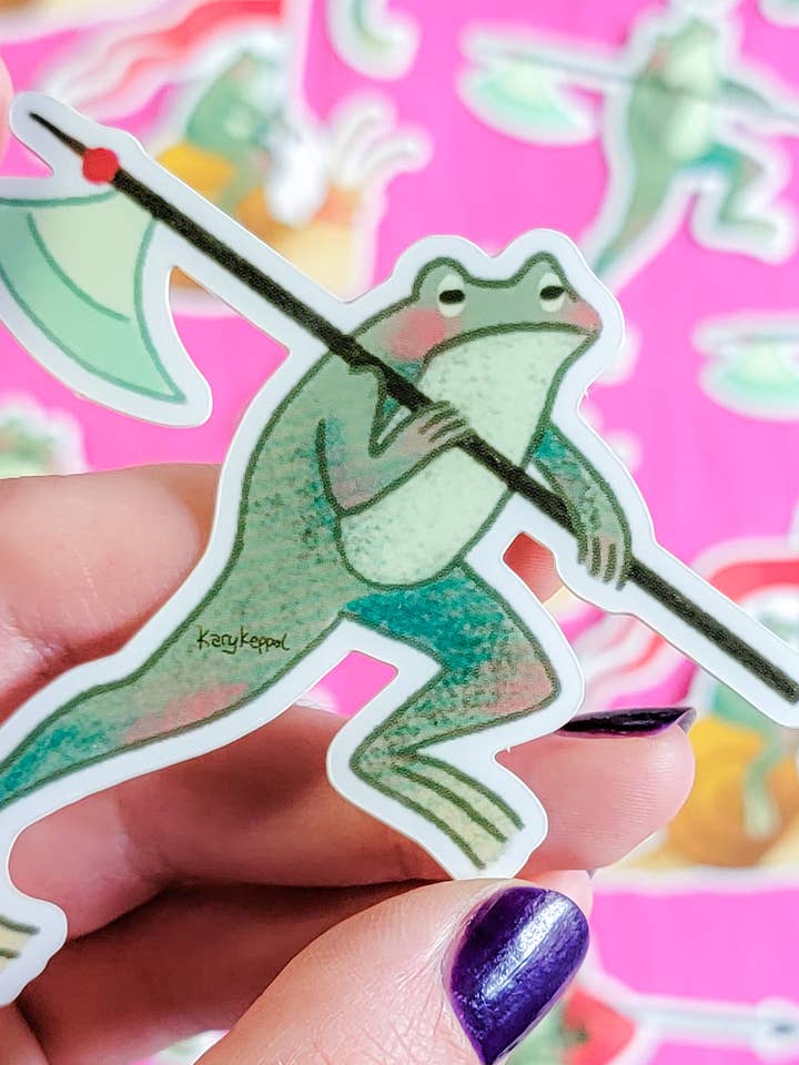 Vinyl Sticker - Medieval Frog with a Polearm sticker for wholesale by Kary Keppol