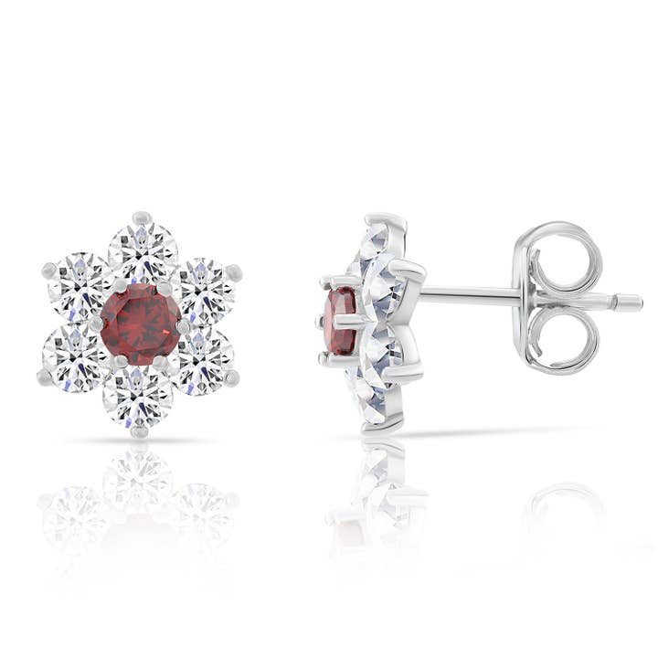 Sterling Silver Flower Birthstone Stud Earrings - Pushback for wholesale by NY Gold & Silver Trading Inc.