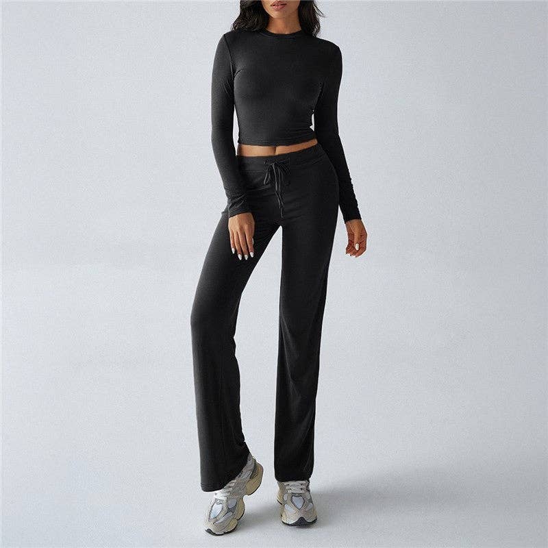 OceanusSwim – Conjunto de desporto – Mulher por atacado – Conjunto de top desportivo de manga comprida e calças compridas com cinto0