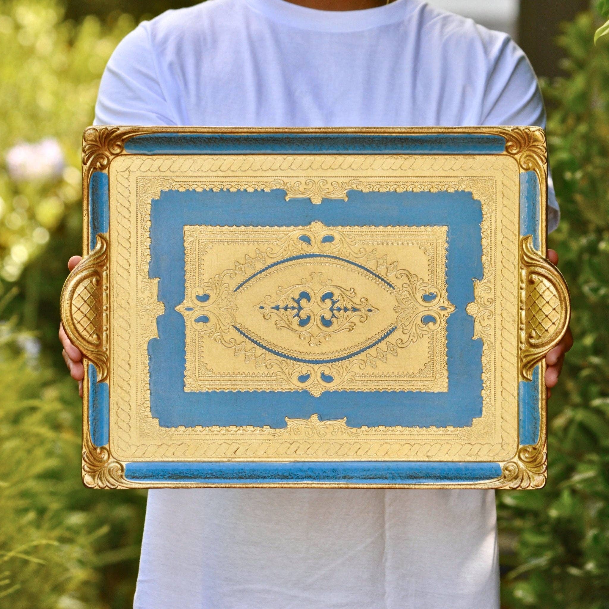 Via Graceffo - Wholesale Decorative Tray - Florentine Carved Rectangle Tray with Handles, M or L, Made in Italy4