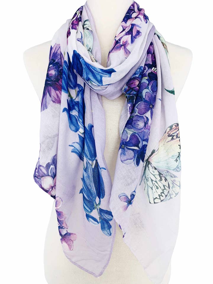 JC071123 Purple Floral & Butterfly Scarf for wholesale by JC Sunny Fashion